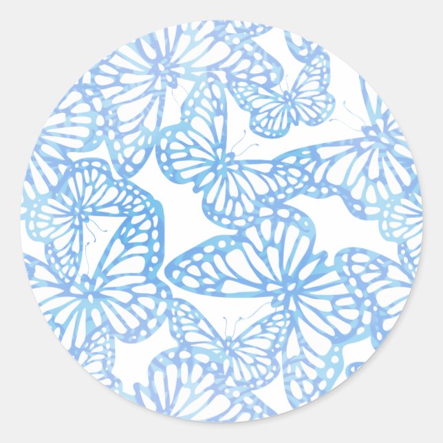 Pegatina Redonda Sueños de mariposa (azul) (Anverso)