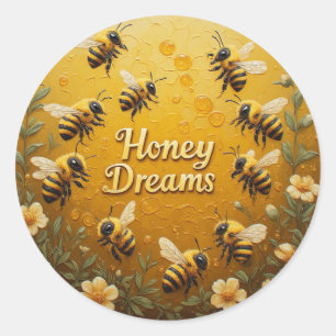 Pegatina Redonda Sueños de Miel para Amantes de las Abejas de la Mi