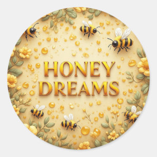 Pegatina Redonda Sueños de Miel Para Amantes de las Abejas y la Mie