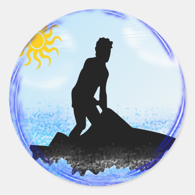 Pegatina Redonda Sueños de moto acuática (Anverso)