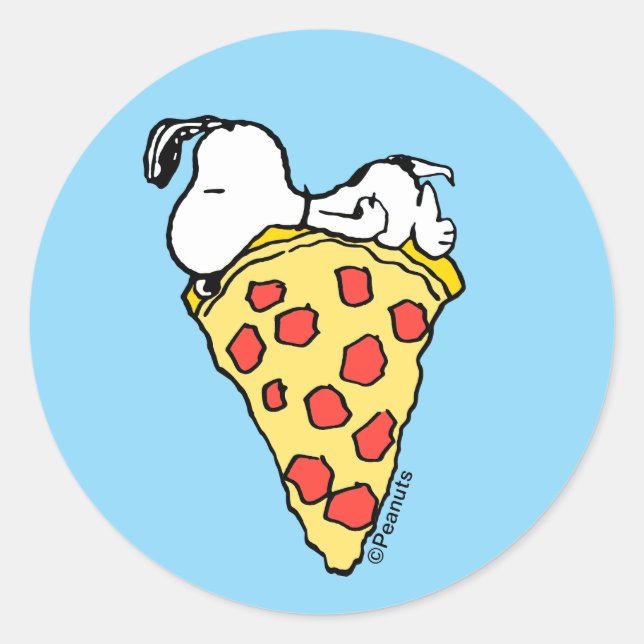 Pegatina Redonda Sueños de Pizza de Snoopy (Anverso)