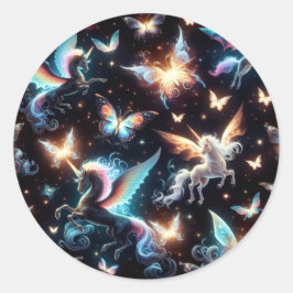 Pegatina Redonda Sueños de Unicornio