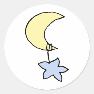 Pegatina Redonda Sueños dulces - luna de bebé y estrella