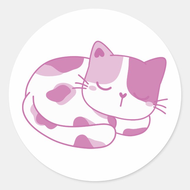 Pegatina Redonda Sueños Violetas: Gatito durmiente (Anverso)
