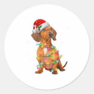 Pegatina Redonda Suéter de Navidad de árbol de perros Dachshund reg