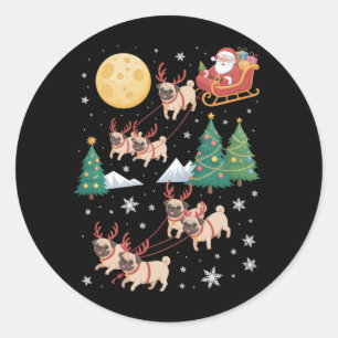 Pegatina Redonda Suéter de Navidad de árbol de perros Pug Xmas Masc