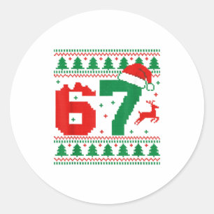 Pegatina Redonda Suéter divertido 67 meme 6 7 navidad feo niños hom