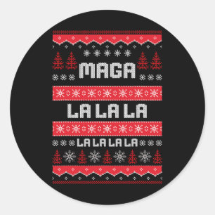 Pegatina Redonda Suéter divertido de Navidad Mega-la-la-la Donald T