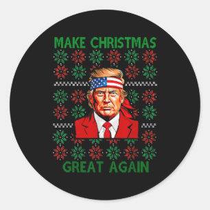 Pegatina Redonda Suéter divertido feo de Navidad Trump hace Navidad