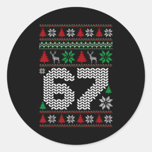 Pegatina Redonda Suéter feo de Navidad 67 Seis Siete 6 7 Meme Diver