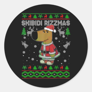 Pegatina Redonda Suéter Feo De Navidad De Rizzmas De Skibidi Rizz S
