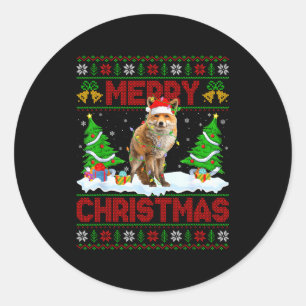 Pegatina Redonda Suéter feo de Navidad de zorro divertido Animal zo