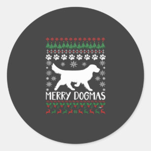 Pegatina Redonda Suéter Feo De Navidad Perro Copo De Nieve Dogmas A