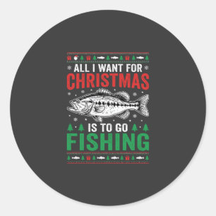 Pegatina Redonda Suéter Feo de Pesca de Lubina en Navidad
