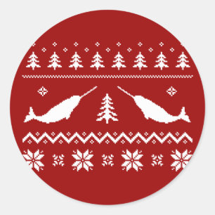 Pegatina Redonda Suéter feo del navidad de Narwhal
