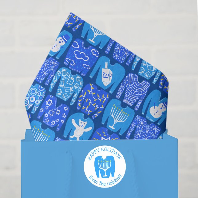 Pegatina Redonda Suéter Feo PERSONALIZADO Festejo Hanukkah  (Ugly Sweater CUSTOM Holiday Hanukkah Classic Round Sticker
)