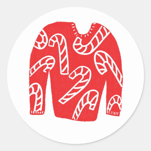 Pegatina Redonda Suéter Feo PERSONALIZADO Fiesta de Navidad (Anverso)