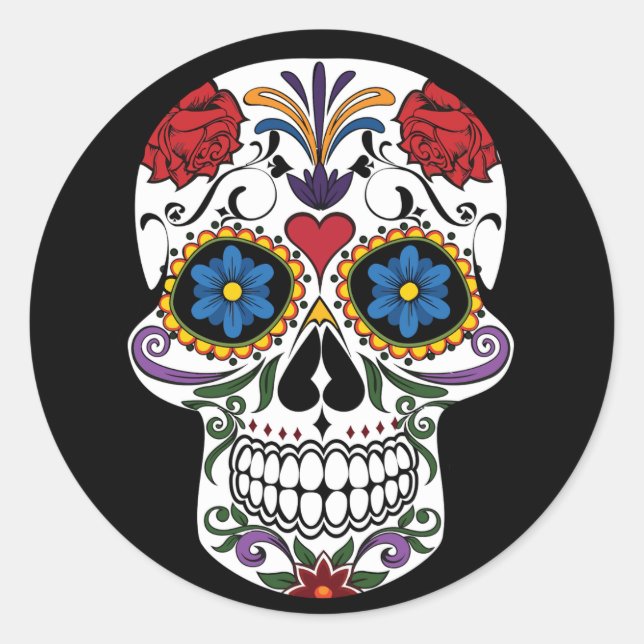 Pegatina Redonda Sugar Skull (Anverso)