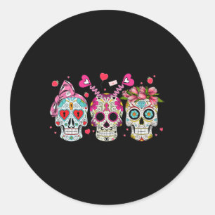 Pegatina Redonda Sugar Skull Amantes de la Pareja El día de San Val