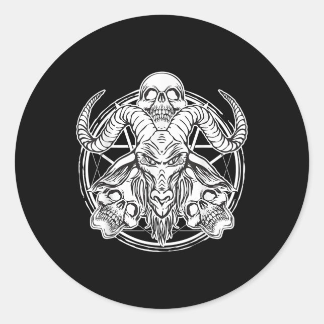 Pegatina Redonda Sugar Skull Baphomet Goat Gift (Anverso)