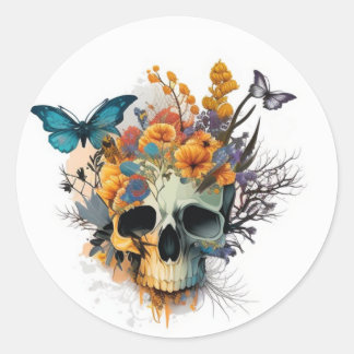 Pegatina Redonda Sugar Skull Day of the Dead