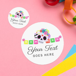 Pegatina Redonda Sugar Skull Floral Calavera Papel Picado Boutique