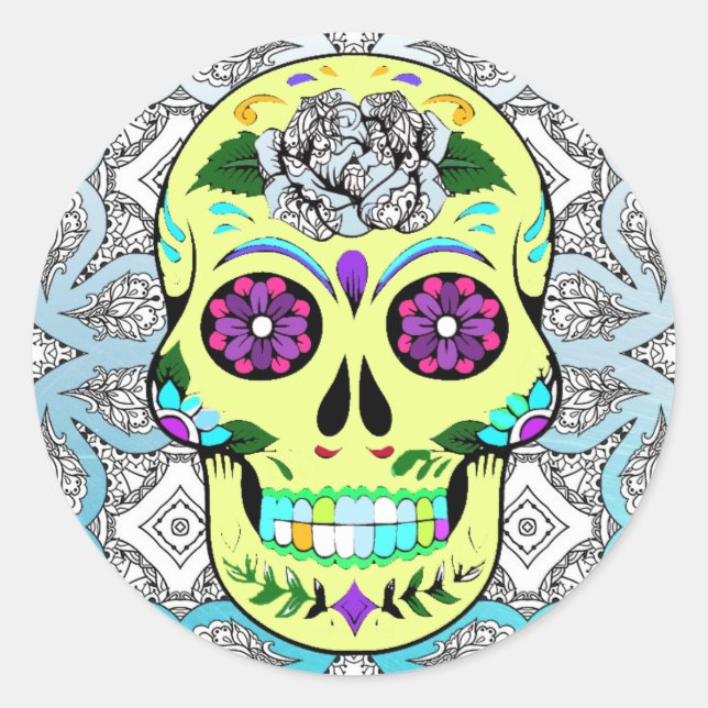 Pegatina Redonda Sugar Skull Halloween (Anverso)