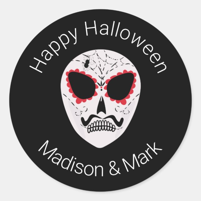 Pegatina Redonda Sugar Skull Halloween Favor (Anverso)