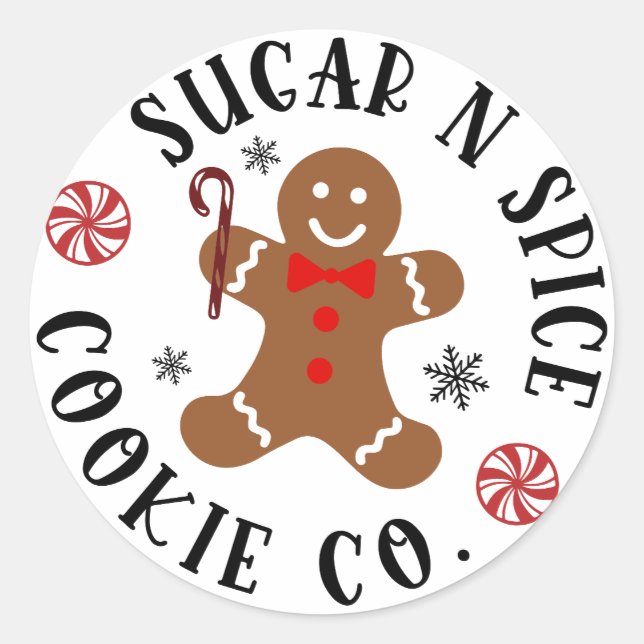 Pegatina Redonda Sugar & Spice Gingerbread Cookie. (Anverso)