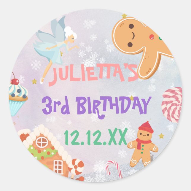 Pegatina Redonda Sugar Sweet Sugar Plum Fairy Gingerbread Cumpleaño (Anverso)