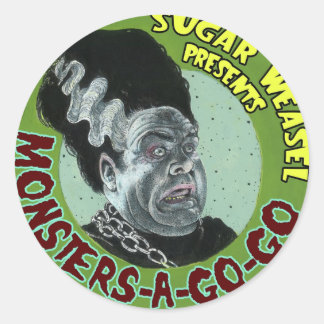 Pegatina Redonda Sugar Weasel presenta Monsters-A-Go-Go