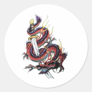 Pegatina Redonda Sui Riu Dragon Katana japonés