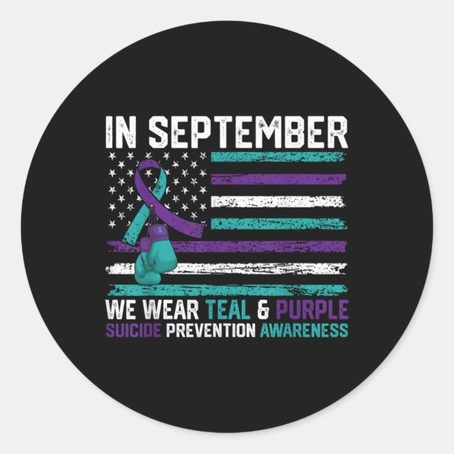 Pegatina Redonda Suicide Awareness 2024 In September We Wear Teal P (Anverso)