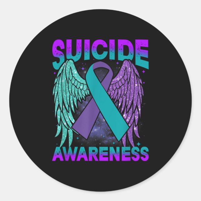 Pegatina Redonda Suicide Awareness Clothing Wings Ribbon Suicide Pr (Anverso)