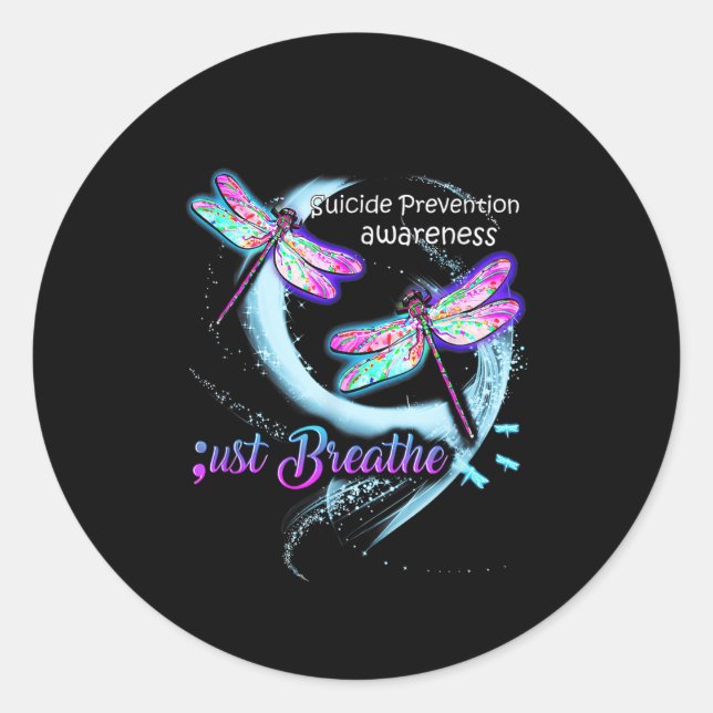 Pegatina Redonda Suicide Awareness Shirt Just Breathe Suicide Preve (Anverso)