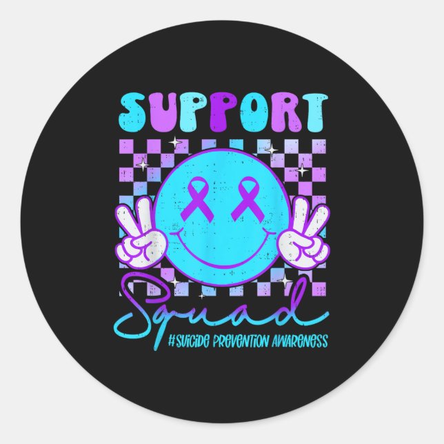 Pegatina Redonda Suicide Awareness Teal &amp; Purple Ribbon Suprt G (Anverso)