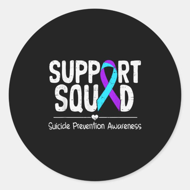 Pegatina Redonda Suicide Awareness Teal &amp; Purple Ribbon Suprt M (Anverso)