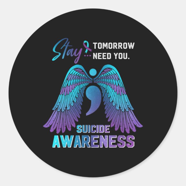 Pegatina Redonda Suicide Awareness Wings And Ribbon Suicide Prevent (Anverso)