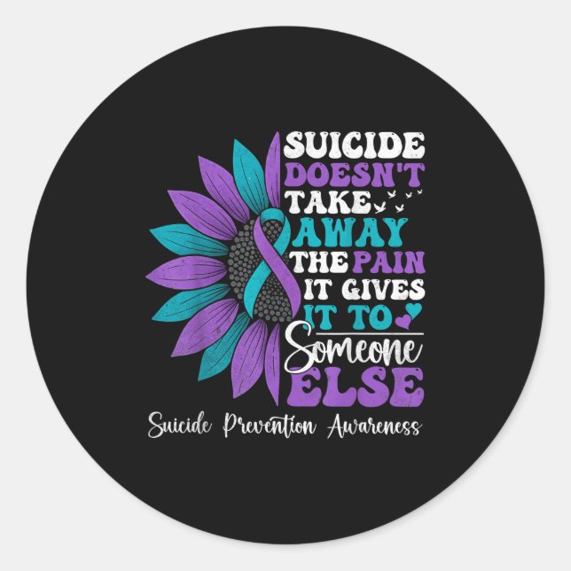 Pegatina Redonda Suicide Pain Sunflower Suicide Prevention Awarenes (Anverso)