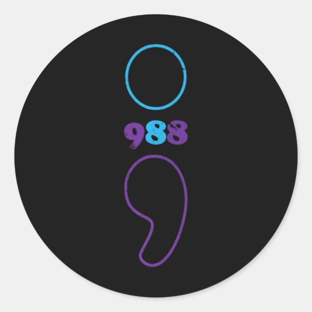 Pegatina Redonda Suicide Prevention 988 Comma Awareness  (Anverso)