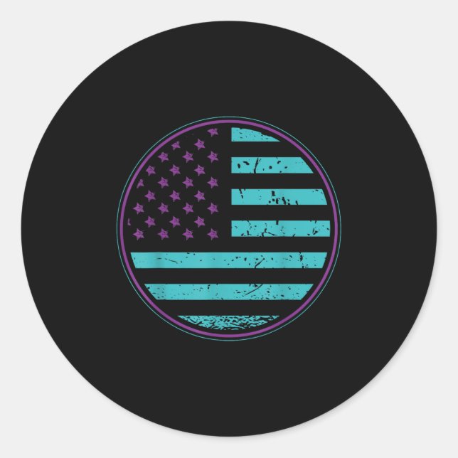 Pegatina Redonda Suicide Prevention American Flag Wear Teal Purple  (Anverso)