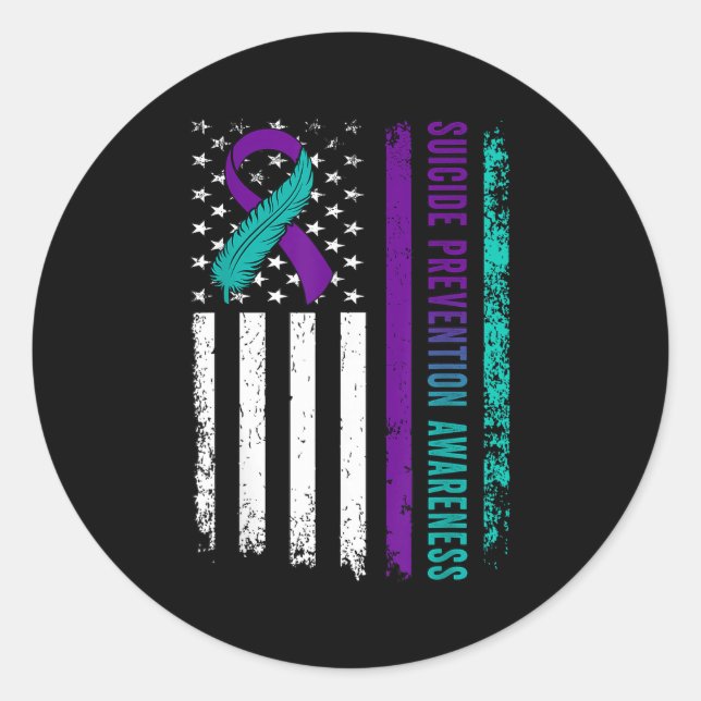 Pegatina Redonda Suicide Prevention Awareness American Flag Ribbon  (Anverso)