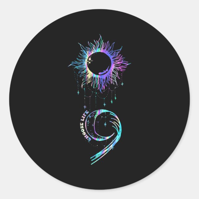 Pegatina Redonda Suicide Prevention Awareness Choose Life Semicolon (Anverso)