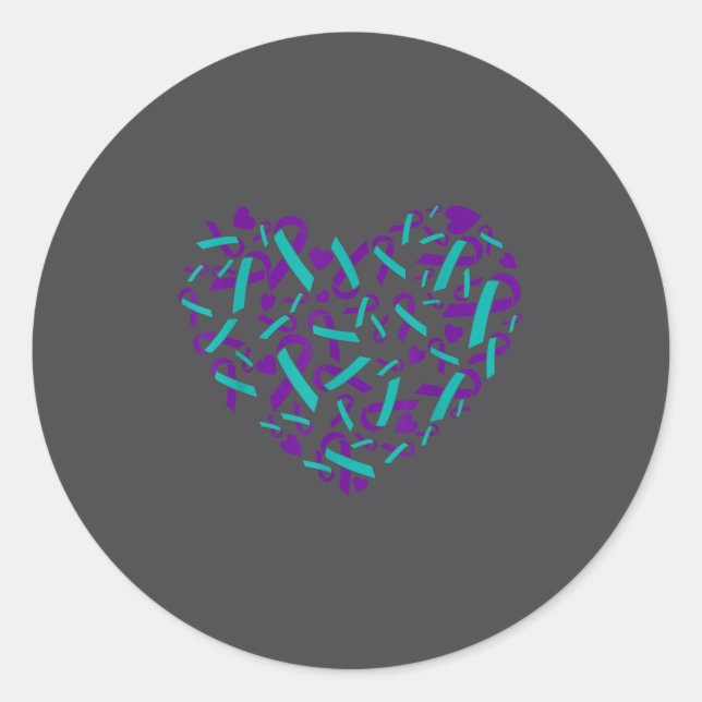 Pegatina Redonda Suicide Prevention Awareness Teal &amp; Purple Rib (Anverso)