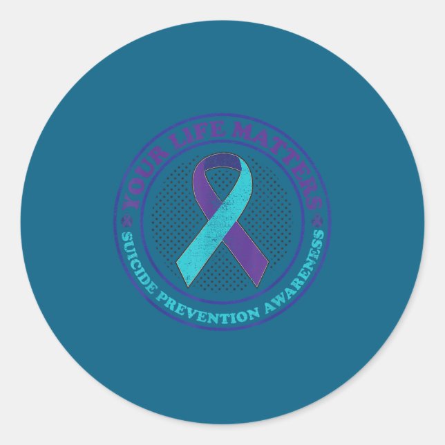 Pegatina Redonda Suicide Prevention Awareness Teal &amp; Purple Rib (Anverso)