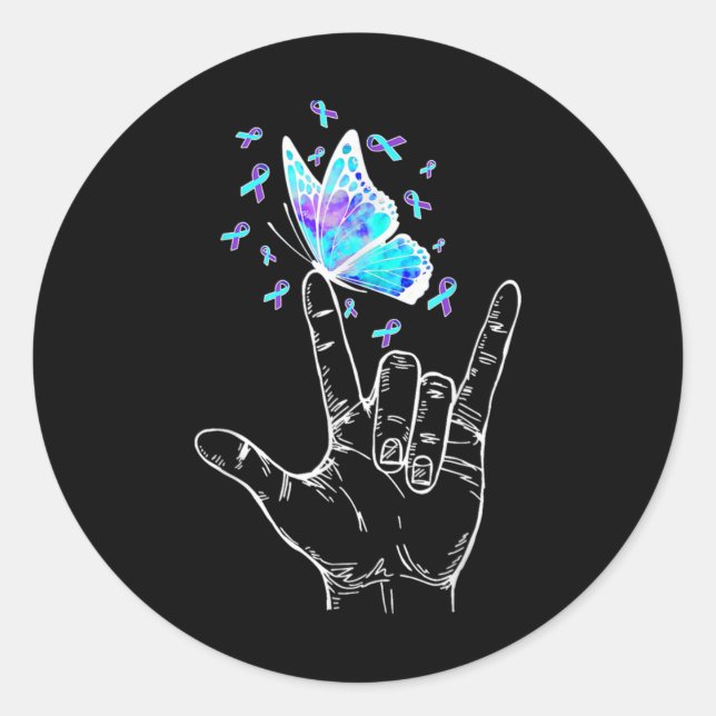 Pegatina Redonda Suicide Prevention Awareness Week Butterfly Love H (Anverso)