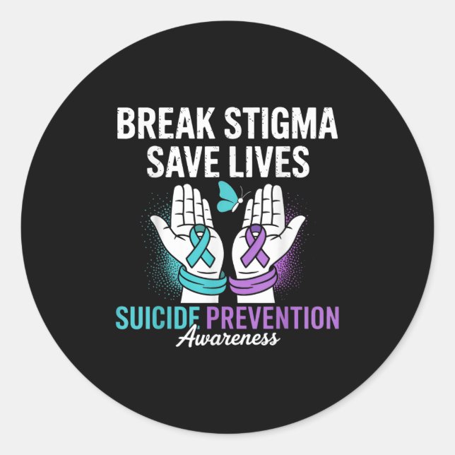 Pegatina Redonda Suicide Prevention Suprt Break Stigma Suicide Awar (Anverso)