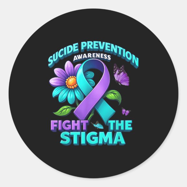 Pegatina Redonda Suicide Prevention Suprt Fight Stigma Suicide Awar (Anverso)
