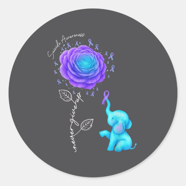 Pegatina Redonda Suicide Prevention Teal Purple Flower Elephant Rib (Anverso)