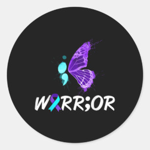 Pegatina Redonda Suicidio de mariposa de Semicolón de Sensibilizaci